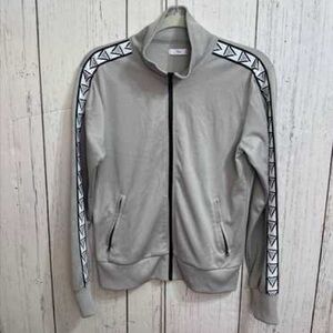 Aritzia TNA Zip Track Jacket Gray Ashen with Infinity Logo Trim Details